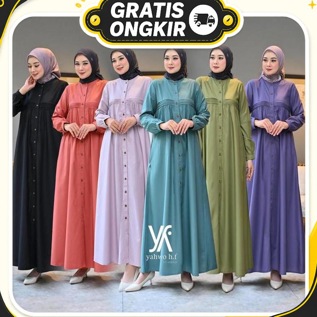 Yahwo Hijab Fashion-Gamis Abaya Lebaran Terbaru-Full Kancing(Busui)-Bahan Toyobo-Gamis Pesta