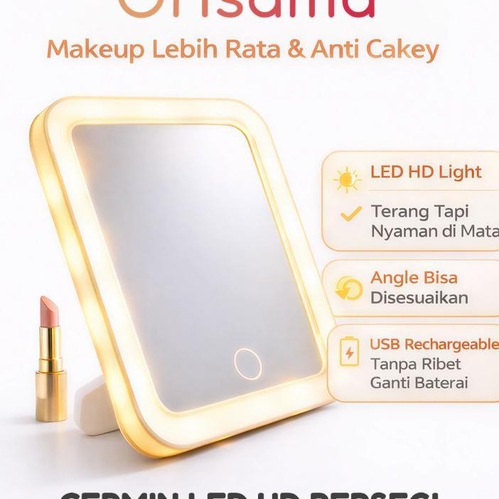 Cermin Led / Cermin Lampu Led / Cermin Make Up Meja Dengan Lampu Led Tombol Touch Screen Charge Usb