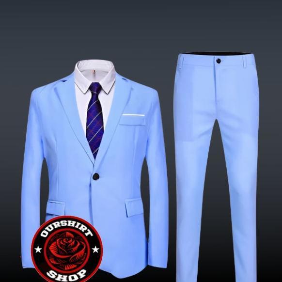 Best Seller Setelan Jas Celana Biru Muda Formal / Jas Formal Pria / Jas Kantor / Jas Nikah Terbaru