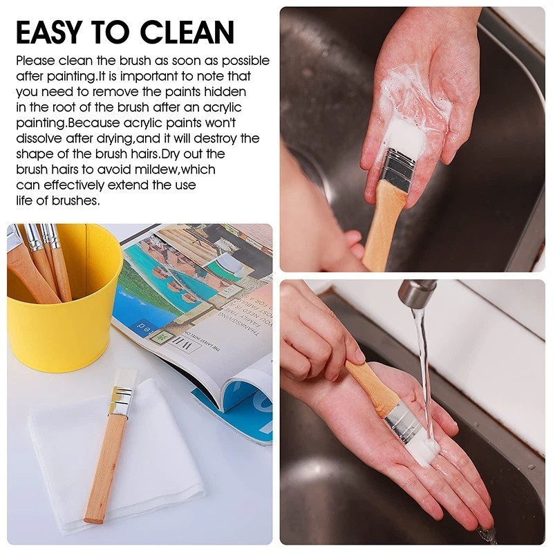 1Set Kuas Lukis Nylon Wooden Handle Kuas Cat Kuas Lukis Set Kuas Lukis Nylon
