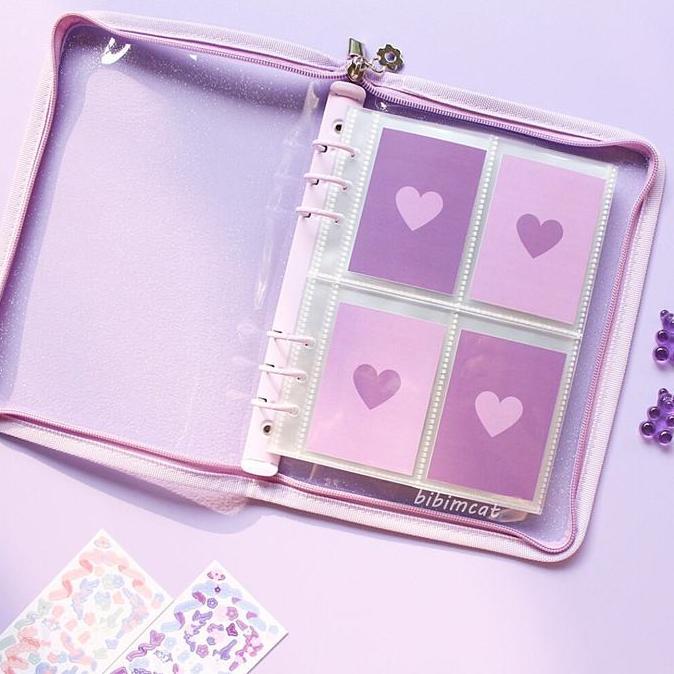 Album Photocard Binder Photo Card Zipper A5 6 Ring Buku Glitter Free Photo Card Bts Bt21 Army Blackp