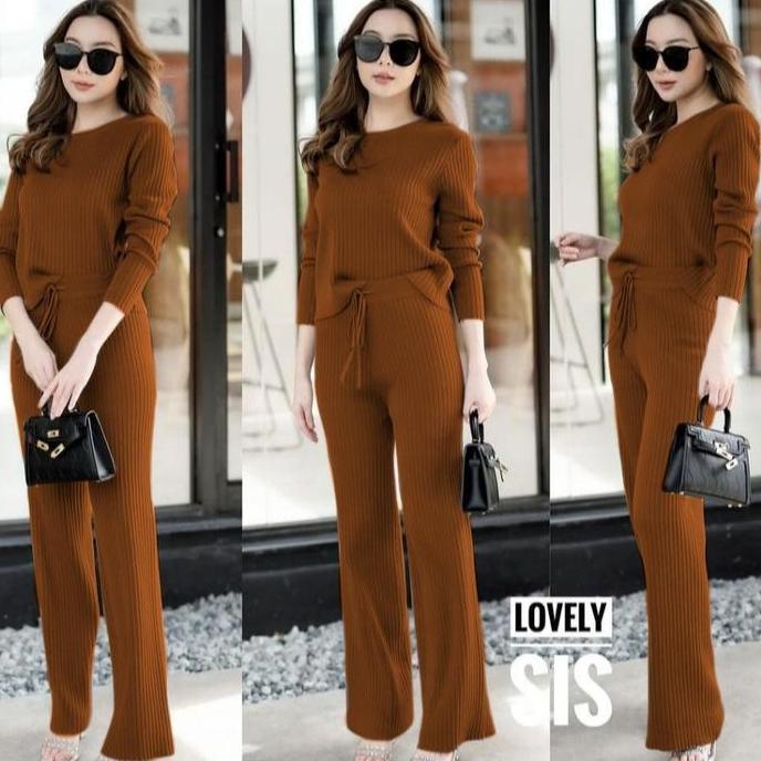 PIK - One Set Knit Queena Setelan Fashion Wanita Pakaian Setcel Rajut Bahan Premium TSY