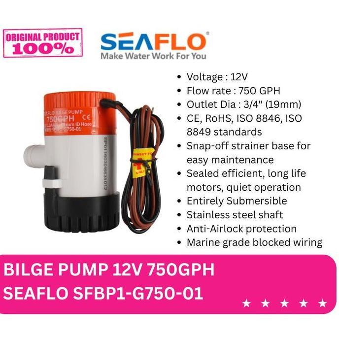Bilge Pump Seaflo 12V 750Gph /Pompa Celup Kapal/ Submersible Pump Terbaik