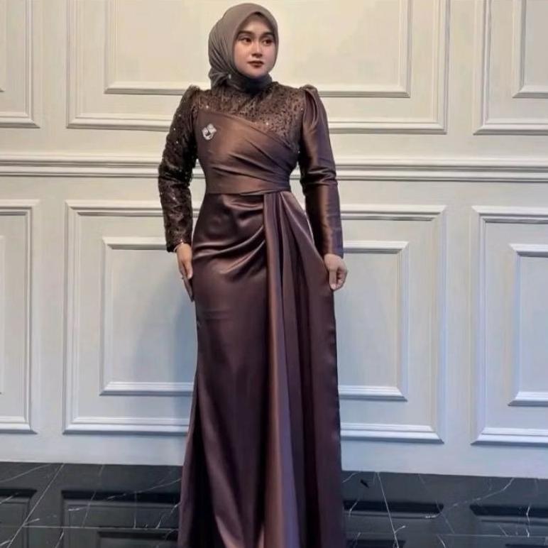 BEST SELLER COD AMORA DRESS SATIN MIX TILE SQUIN PREMIUM GAUN PESTA WANITA TERBARU 2026 MODEL POLOS 