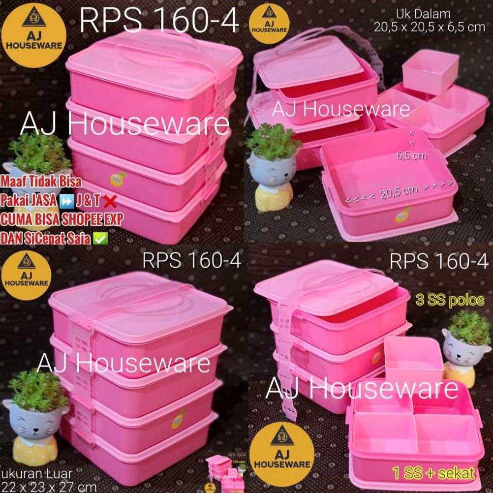 BESTPROMO RPS 160-4 160-3 RANTANG SUSUN PLASTIK SEGI /RANTANG PIKNIK SUSUN 4 PINK GOLDEN LEMON