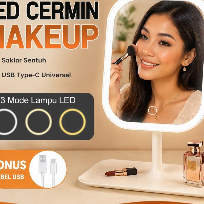 Usaton Cermin Makeup Led Hd 3 Warna Touchscreen 270 Putar / Portable Mini Standing Rias Kaca / Usb R
