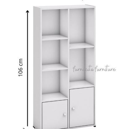 Lemari Buku Serbaguna 7 Susun 2 Pintu Minimalis  / Rak Kayu Serbaguna
