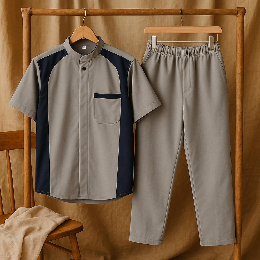 Recommended Kurta Baju Koko Anak Laki-Laki Warna Abu Kombinasi Navy Setelan Muslim Anak Modern Nyama