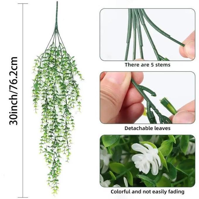 MANAZY Daun Anggrek Juntai Plastik Artificial Tanaman Rambat Sintetis Hias Dinding/Dekorasi Tema Per