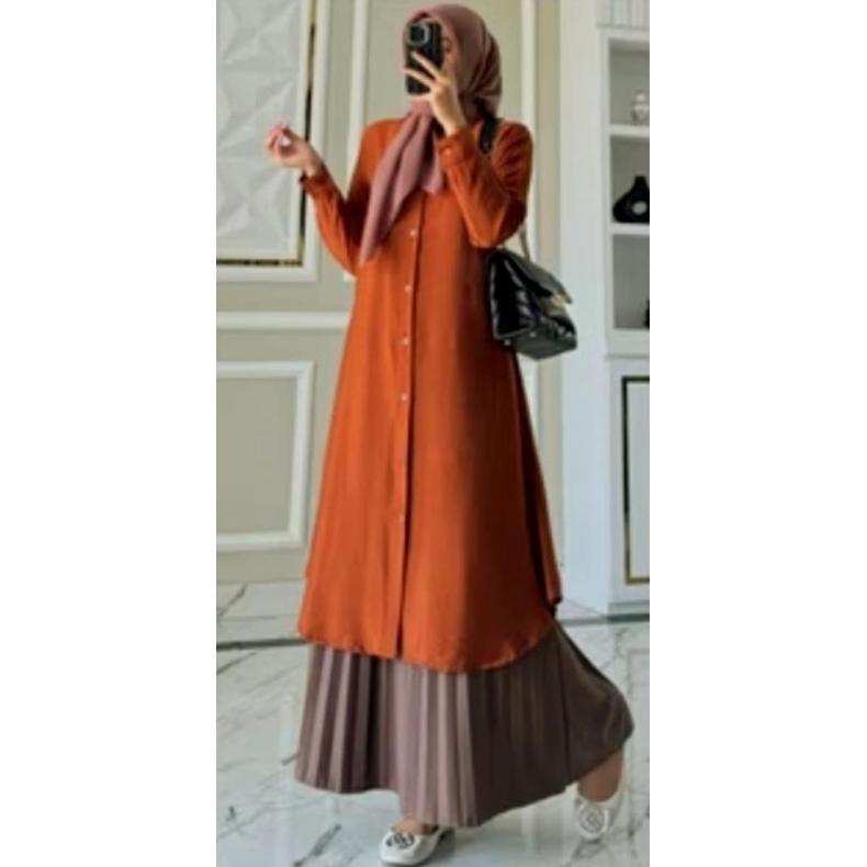 HOT Gamis tunik Biru Lengan Panjang allsize standard ld 110 allsize jumbo ld 120 terbaru