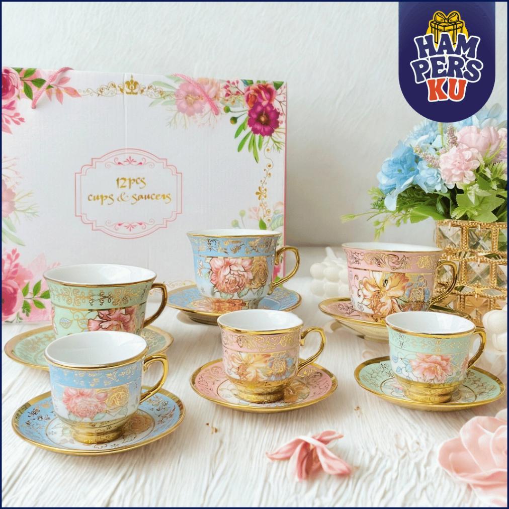 Diskon Paket Eropa Xl Cangkir Keramik + Piring Lepek Tatakan Besar Set 6 In 1 Tea Cup Teh Kopi Minum