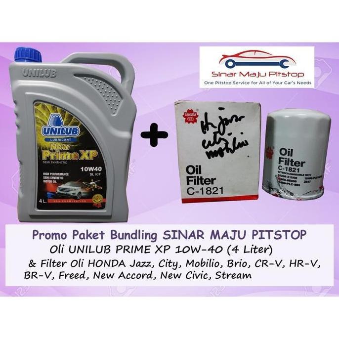 Paket Bundling Oli UNILUB PRIME XP SAE 10W-40 Original 4 Liter & Filter Oli HONDA JAZZ & CITY & BRIO