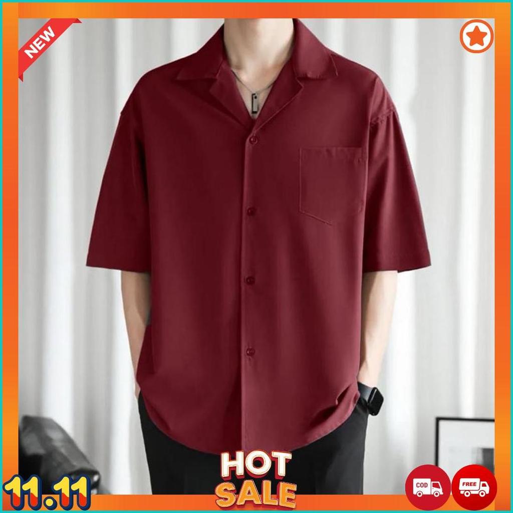 Kemeja Hawai Polos Pria Keren Outfit Cowok Pantai Kerah Piyama Katun Rayon Premium [K7]