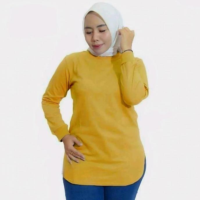 Kaos Oval Wanita Atasan Oversize Tsirt Hijab Muslimah Lengan Mangset Babytery Baju Lembut Polos Cod 
