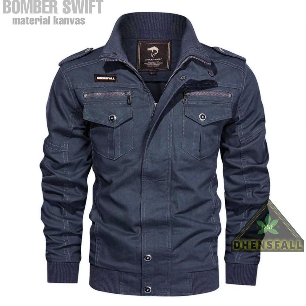 diskon jaket bomber pria original jaket bomber canvas pria / jaket bomber polos swift pria original 