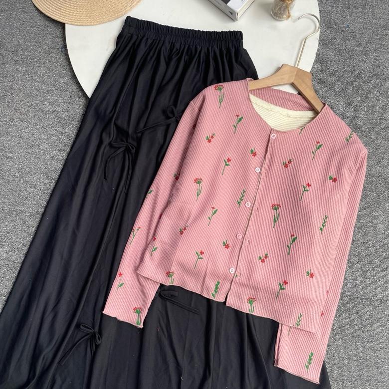 Discount Vienetta Id - One Set Korean Style Setelan Wanita Cewek Remaja Baju Atasan Cardi Pita Lucu 