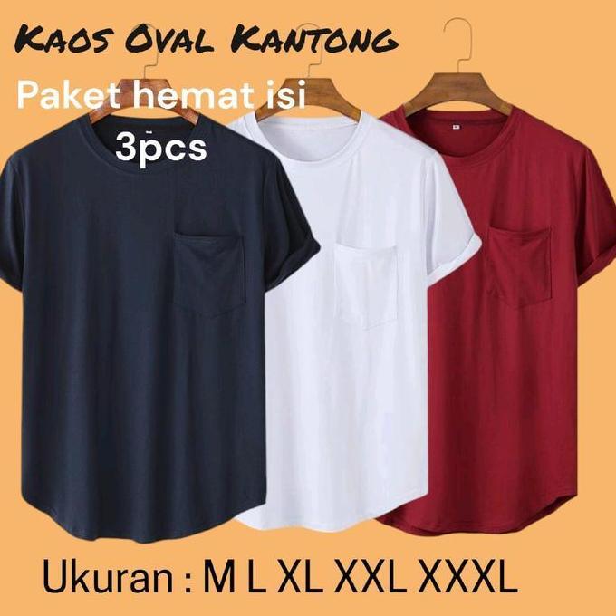 Paket Kaos Oblong Oval Lengan Pendek 3 Pcs Polos Pria