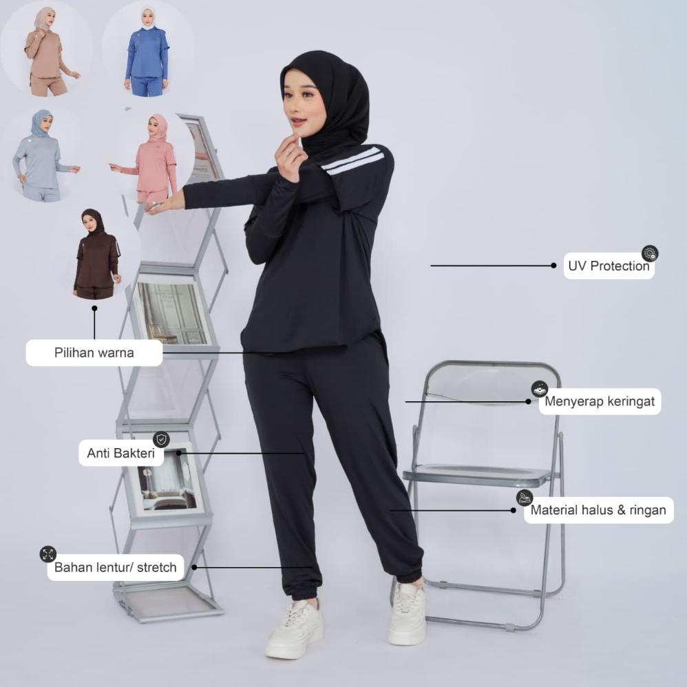 Premium Setelan Baju Olahra Wanita Muslim Celana Jogger Karet Zumba Yoga Jogging