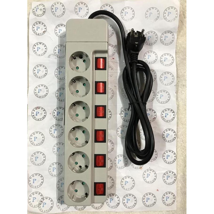 Stop kontak 6 soket + switch + Kabel 16A-250V 2M