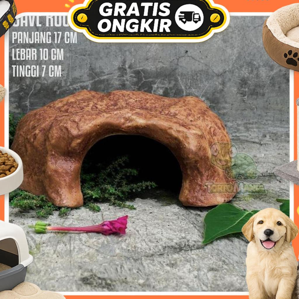 Hiding Cave Rock Size S / Hiding Cave Kandang Terrarium Sulcata Pardalis Aldabra Cherryhead Redfoot 
