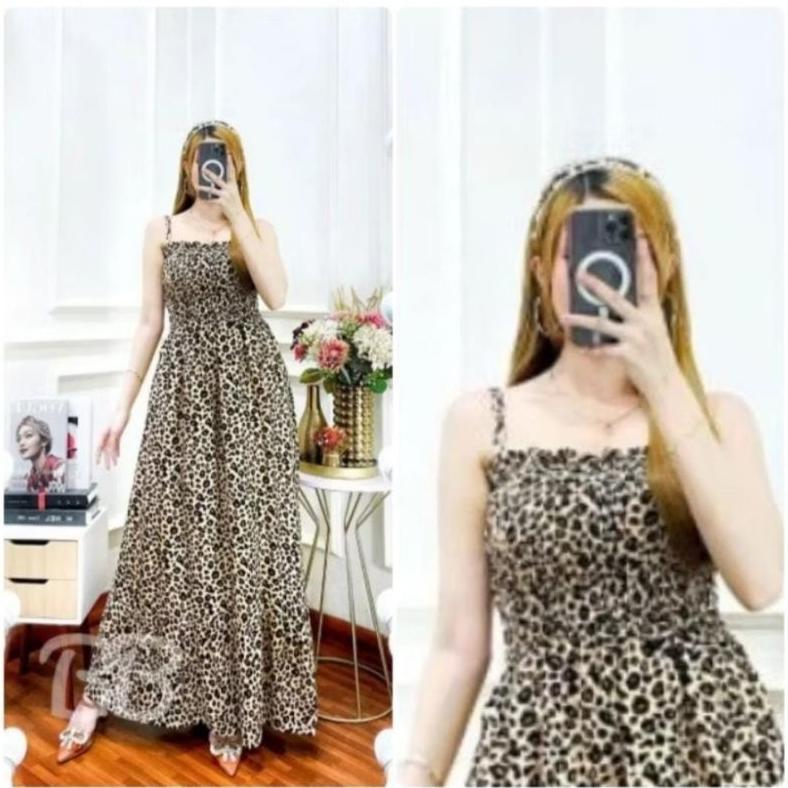 Bergaransi Korean Dress Rayon Motif Grade A/Dress Wanita Kekinian/Dress Kerut Tali Gasper/Inner Dres