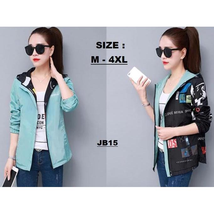 Jacket Wanita Parasut Printed Bolak Balik JB