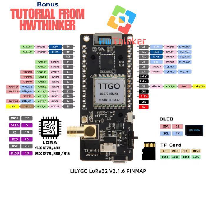 Lilygo Ttgo Lora32 Lora V2.1 915Mhz 923Mhz Esp32 Oled 0.96 Wifi Ble New Stok