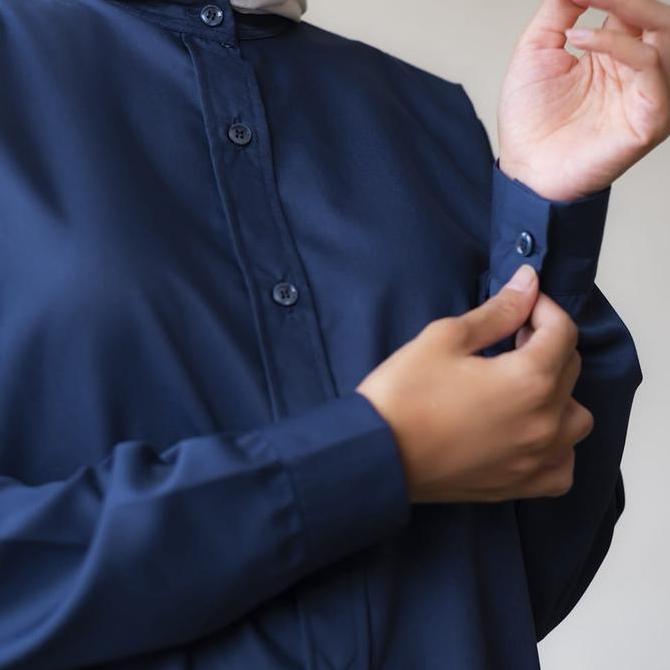 Haymeeidn - Kemeja Polos Wanita Kerah Sanghai Atasan Baju Kantor Cewe Jumbo Toyobo Fodu Premium