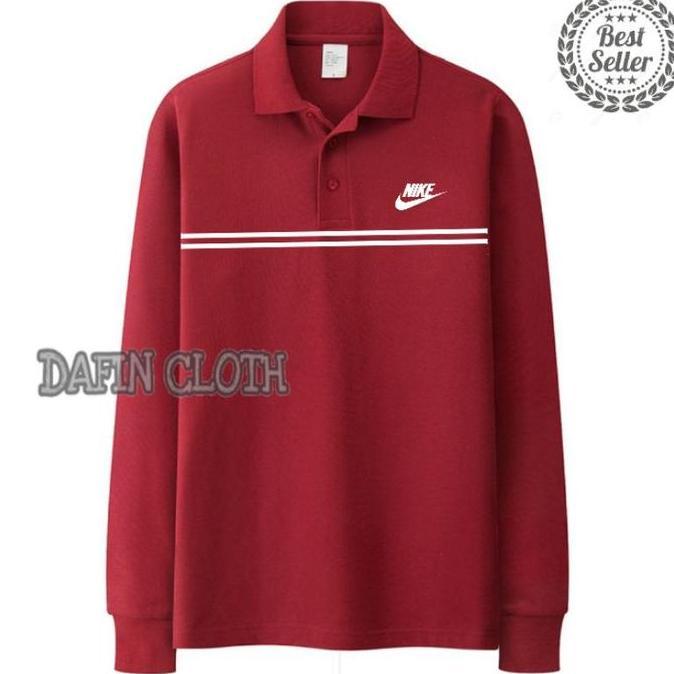 Kaos Kerah Pria Polo shirt Lengan Panjang Nike Old Logo Double Strip