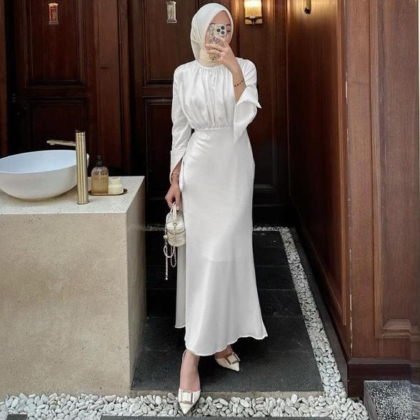 BIG SALE ALESHA DRESS | GAMIS KONDANGAN ELEGAN | DRESS SATIN POLOS | GAMIS WANITA DEWASA KOREAN STYL