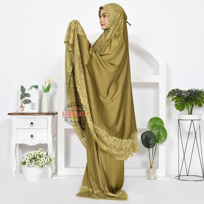 ( Sutra Silk Premium )Mukena Dewasa Full Renda Silk Premium Luxury Grade A Mewah Muslim