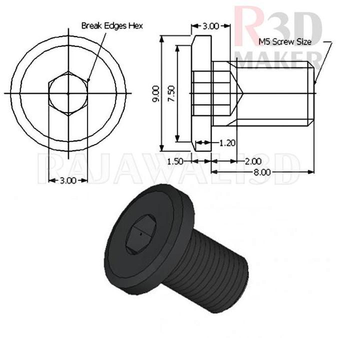 Baut L Screw Low Profile Screw M5 x 15mm 1pcs