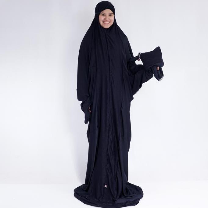Alfauzi - Mukena Silk Terusan Hitam / Mukena Dewasa / Mukena Jumbo