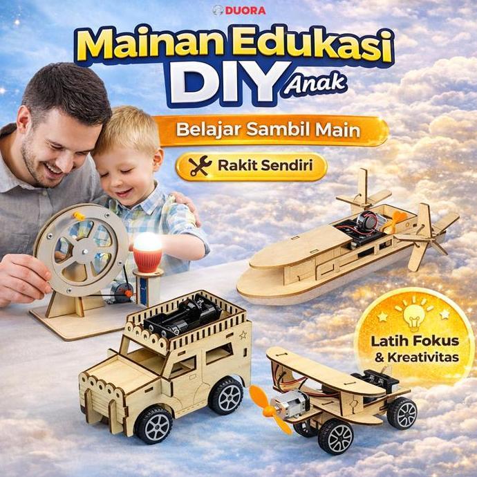 anjasmilaat - [duora] mainan edukasi stem diy puzzle kayu rakitan untuk anak wood jeep propplane rac