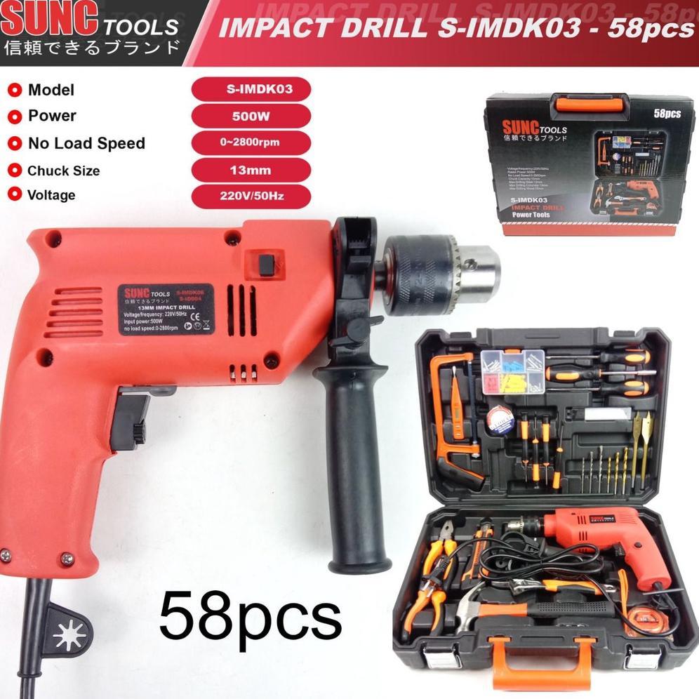 Mesin Bor Listrik Set Sunc Tools 13mm Impact Drill Box Set 58 Pcs terlaris