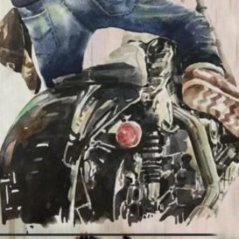 Harley Davidson Hiasan Dinding Lukisan Kayu Cafe Resto