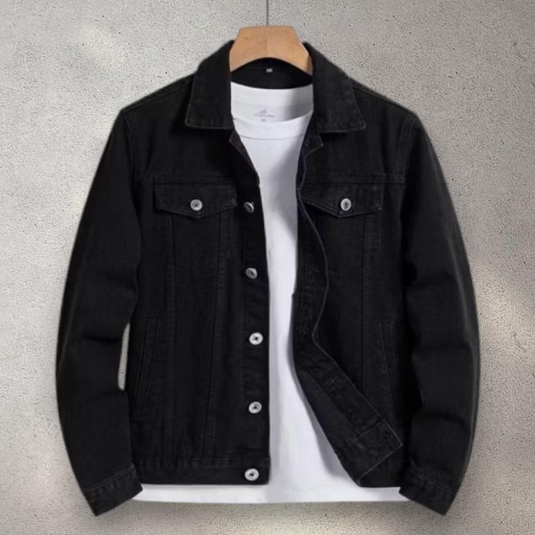 Original Jaket Jeans Hitam Dewasa Jaket Denim Hitam Pekat S-3Xl Kekinian
