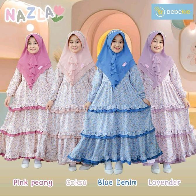 NEW GAMIS ANAK PEREMPUAN TERBARU NAZLA SET  JILBAB KHIMAR SYARI CERUTY MURAH HITAM BUNGA NYAMAN ELEG