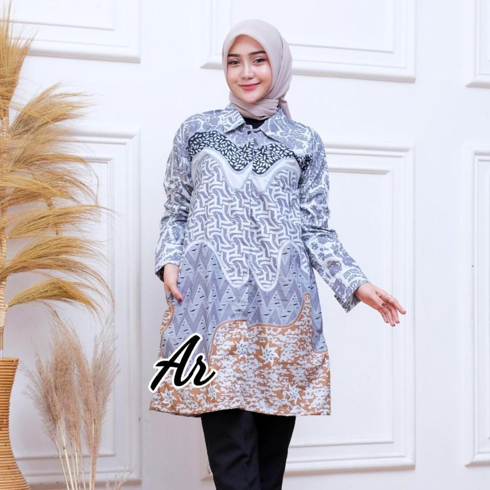 BestPromo Baju Batik Wanita Tunik Batik Lengan Panjang Baju Batik Untuk Kerja/Kantor/Sekolah/Kuliah/