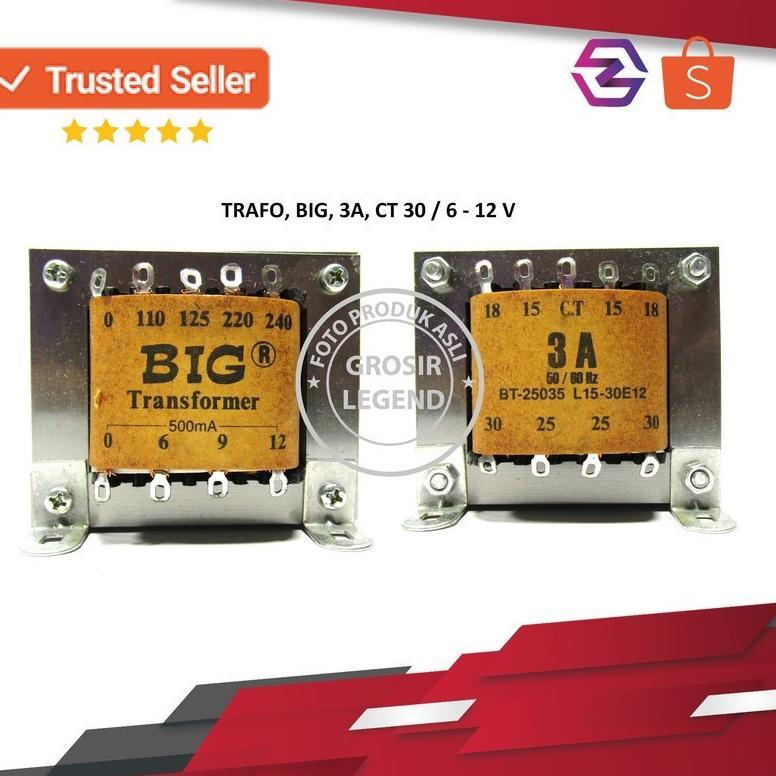 Trafo travo 3A ampere 30V CT Big murni tembaga