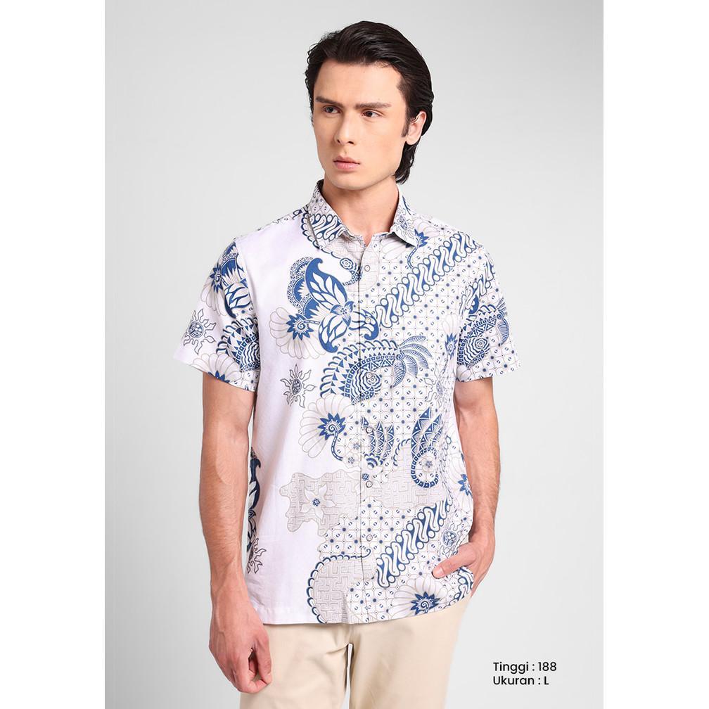 MANZONE - Kemeja Batik Lengan Pendek Pria Sangga - White