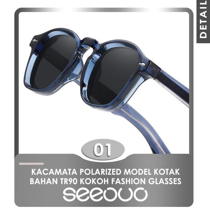 Promo Seeouo Sunglasses Model Kotak Asian Fit Frame Bold Tr90 Anti Uv Protection Polarized Lensa Kac