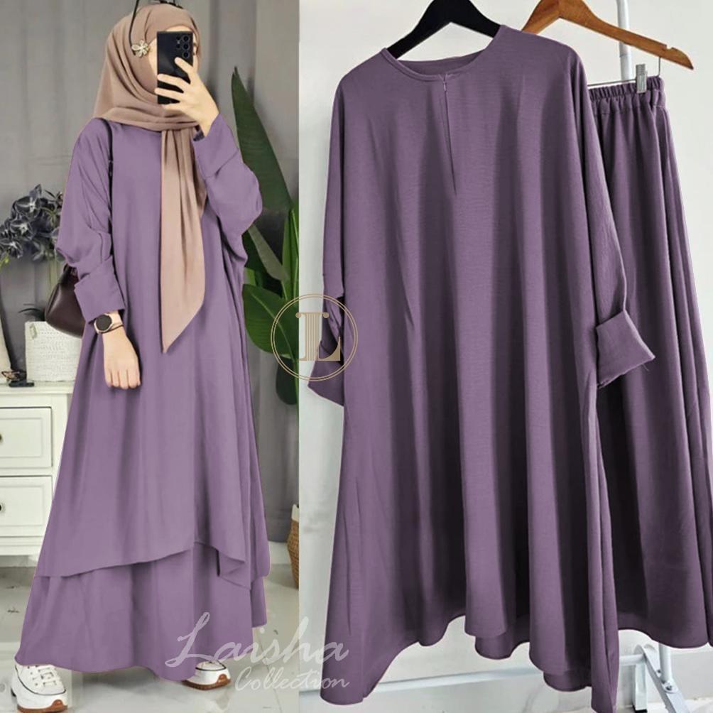 garansi (bisa cod) abaya tunik setelan atasan + rok crinkle airflow umroh waita muslim kekinian / ga