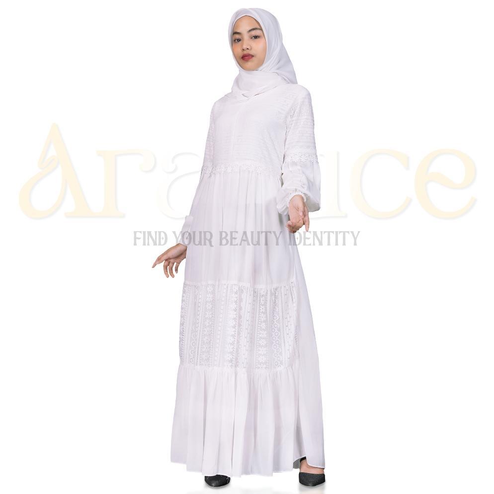 PAKET HEMAT BAJU DRESS GAMIS PUTIH WANITA MUSLIM BY ARRALUCE KEKINIAN TERBARU ARL 048 / GAMIS BRUKAT