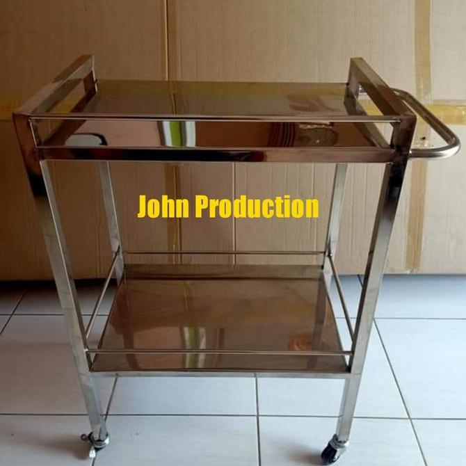 Trolley Instrumen 2 rak / Meja Troli 2 Rak Rumah Sakit (Stainless)