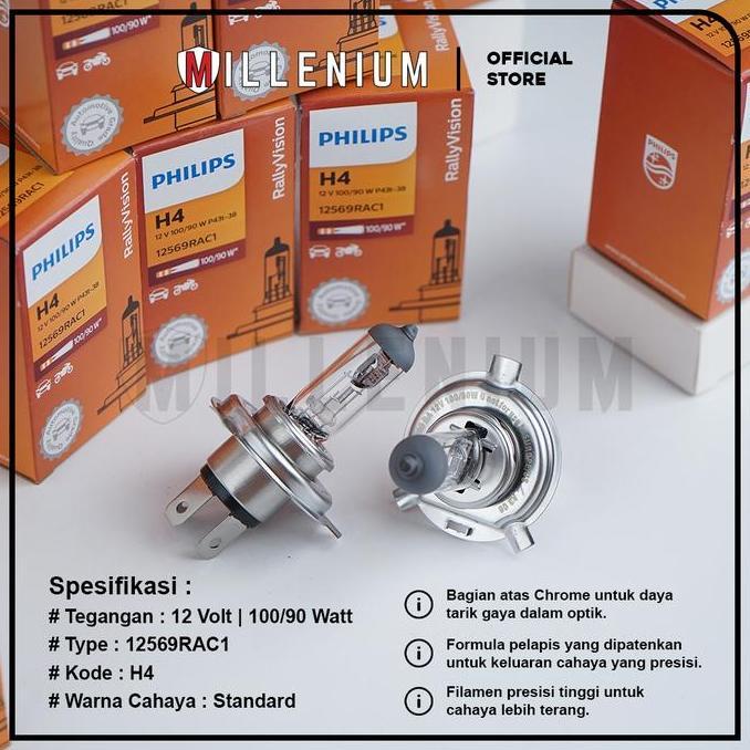 Bohlam Philips Lampu Headlamp Mobil H4 100/90 W 12v Ori