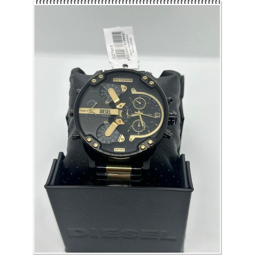 MEN'S DIesel DZ7465 MR. DADDY GOLD BLACK TONE DIAL MULTI-ZONE CHRONOGRAPH WATCH