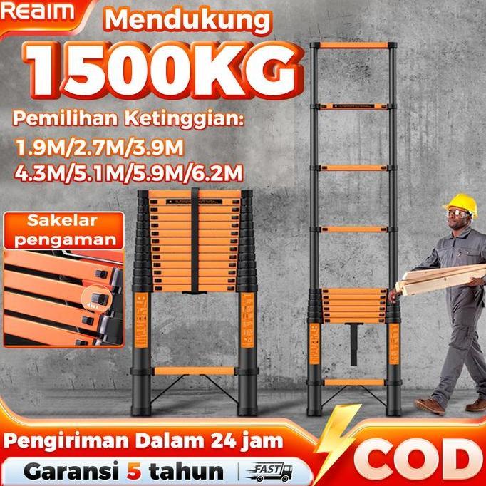 REAIM Tangga Lipat Alumunium Tangga Teleskopik Multifungsi 1.9M-5.9M Tangga Lipat Teleskopik Tangga 