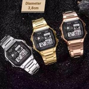 FAVORIT Jam Tangan Digital Pria Wanita Kotak QQ Rantai