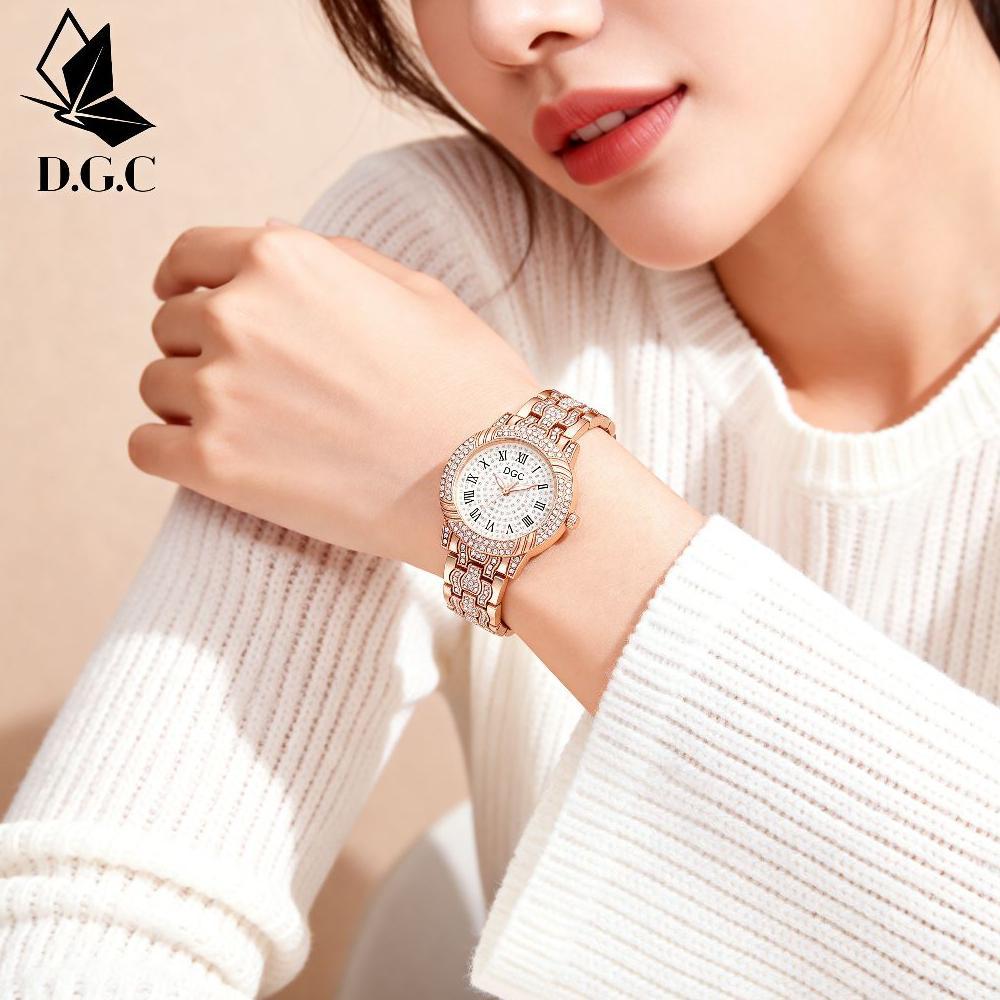 FLASH SALE DGC G196 Jam Tangan Wanita Analog Quartz Berlian Angka Romawi Rantai Alloy Fashion Jam Ta